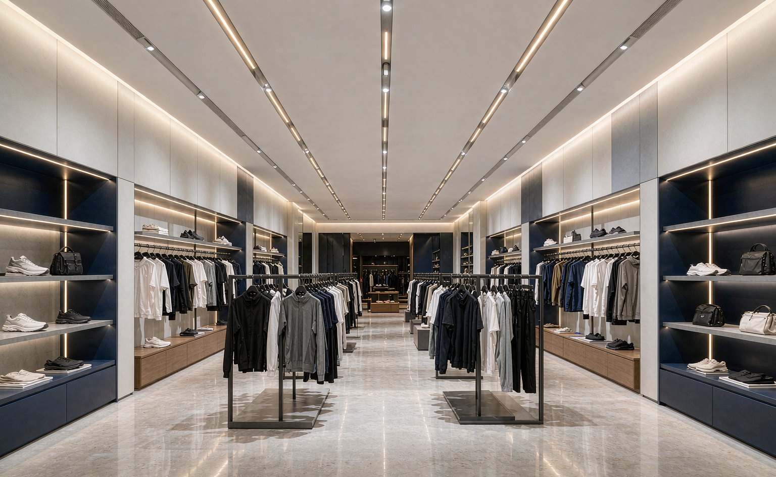 Recessed linear LED lighting in a flagship retail store
