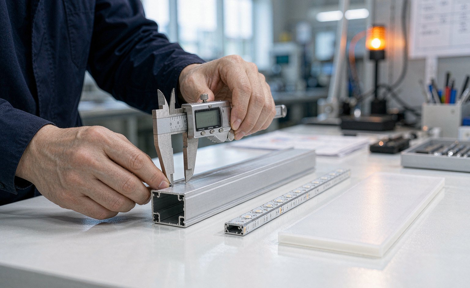 Quality inspection of aluminium profile with digital caliper